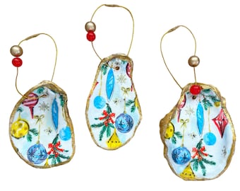 Oyster Shell Ornament  Vintage Bulbs Christmas Oyster Shell Statement Oyster Shell Decoupage Oyster Shell Christmas Gift Ready To Ship