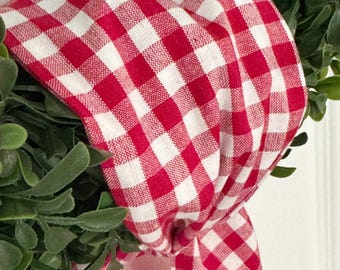 Wreath Sash Red And White Checked  Gingham  Front Door|Holiday Decor