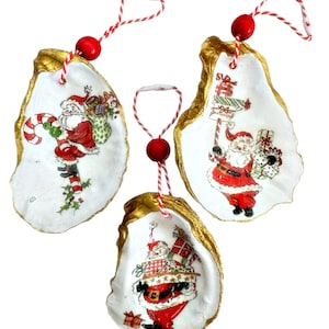 Oyster Shell Christmas Ornament Santa Clause Christmas Oyster Ornament Seashell Decoupage  Oyster Shell Ready To Ship