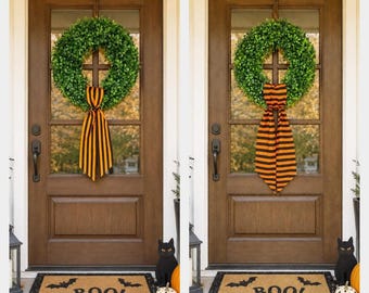 Wreath Sash Halloween  Black And Orange Stripes