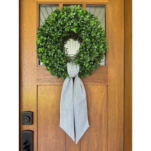 Wreath Sash Blue Ticking Stripe Wreath Sash Front Door Decor  Wreath Decor  Wreath Scarf NEW DESIGN