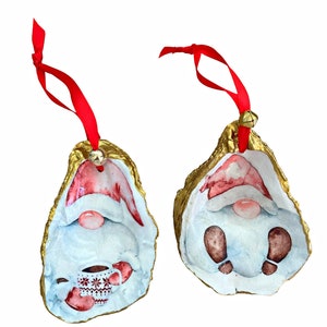 Oyster Shell Ornament  Gnome Oyster Ornament Seashell Decoupage  Christmas Oyster Shell Ornament Ready To Ship