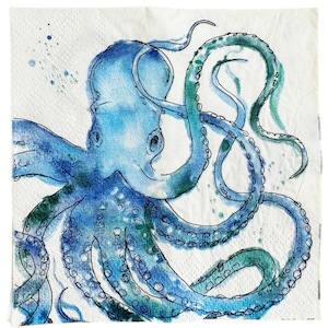 Decoupage Paper Napkin Blue Octopus Paper Napkin  Ephemera Scrapbooking Card Making Collage Decoupage Ships 1 Business Day