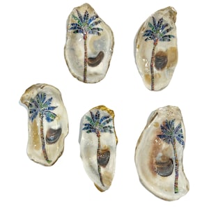 Oyster Shell Ring Dish Blue Palms Natural Oyster Shell Seashell Decoupage Two Designs  Ready To Ship