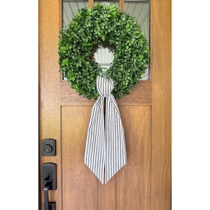 Wreath Sash Black And White Ticking Stripe Wreath Sash  Fall Front Door Decor  Wreath Decor Holiday Decor
