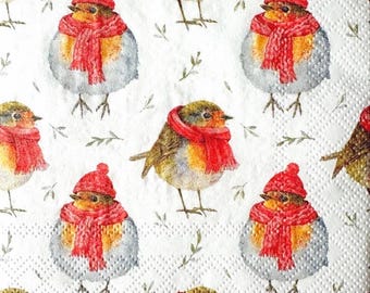 Decoupage Paper Napkin  Christmas Winter Robin  Ephemera Scrapbooking Card Making Collage
