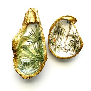 Oyster Shell Ring Dish Palmetto Ring Dish Palms  Oyster Shell  Seashell Decoupage  Oyster Dish Ready To Ship