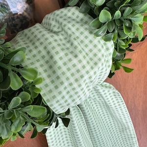 Wreath Sash Sage Mini Checked Wreath Sash  Front Door Decor  Wreath Decor Holiday Decor Wreath Scarf