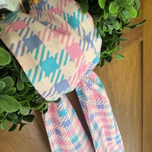 Wreath Sash Easter Wreath Sash Pink And Blue Plaid  NEW Design  Wreath Sash  Front Door Decor  Wreath Decor Holiday Decor