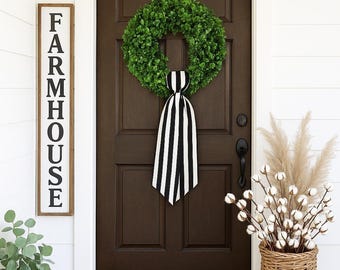 Wreath Sash Black And White  Wide Stripe  Front Door Decor