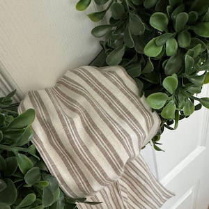 Wreath Sash Khaki And Cream Ticking Stripe Wreath Sash  Fall Front Door Decor  Wreath Decor Holiday Decor