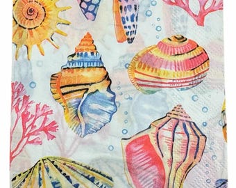 Decoupage Paper Napkin Sea Shells Coral Ephemera Scrapbooking Card Making Collage