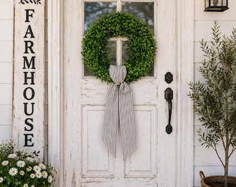 Wreath Sash Black Ticking Stripe  Front Door Decor