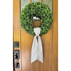 Wreath Sash Grey And White  Stripe Wreath Sash  Front Door Decor  Wreath Decor Wreath Scarf