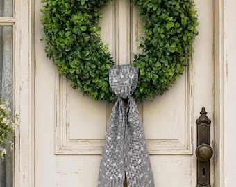 Vintage Black Gingham Wreath Sash: Embroidered Flower Decor