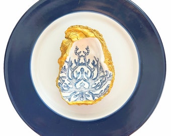 Oyster Shell Ring Dish Blue Coral Oyster Shell Ring Dish  Oyster Seashell Decoupage Dish  Oyster Dish Ready To Ship