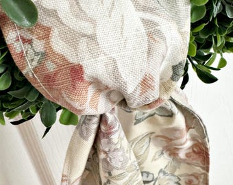 Floral Wreath Sash, Neutral Front Door Decor, Handmade Cotton
