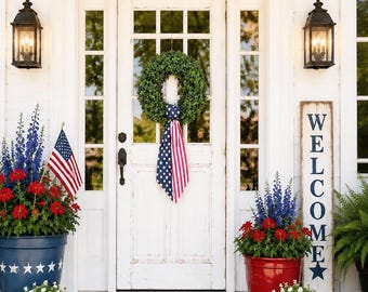 Wreath Sash Patriotic 4th Of July|Labor Day|Memorial Day|Everyday Stars and Stripes