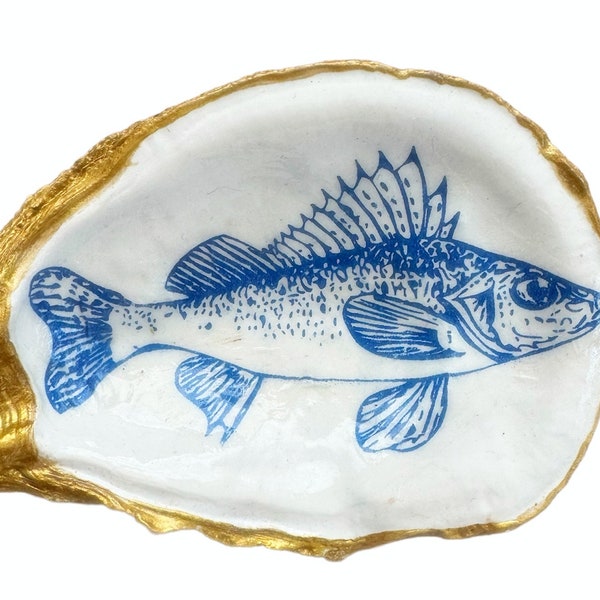 Oyster Shell Ring Dish Blue Fish Oyster Shell Statement Oyster Shell Decoupage Oyster Shell Gift Ready To Ship