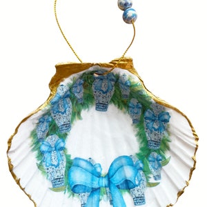 Clam Shell Ring Dish  Decoupage  Christmas Wreath Clam Shell  Ready To Ship