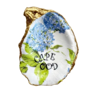 Oyster Shell Ring Dish Hydrangea  Cape Cod Ring Dish Garden Oyster Shell  Seashell Decoupage  Oyster Dish Ready To Ship