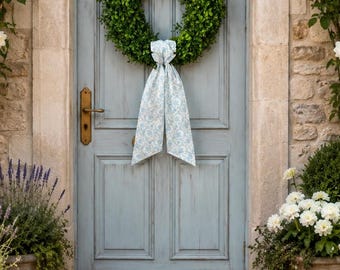 Wreath Sash Blue Chinoiserie Scroll Front Door Decor
