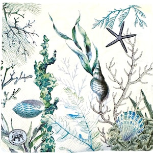 Decoupage Paper Napkin  Ocean Blue Coral Paper Napkin Ephemera Scrapbooking Card Making Collage Decoupage Ships 1 Business