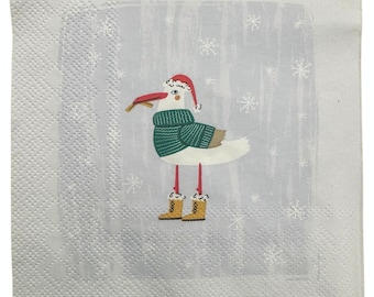 Decoupage Paper Napkin Christmas  Snow Bird Paper Napkin Ephemera Scrapbooking Card Making Collage Decoupage