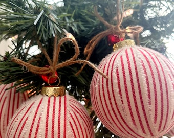 Farmhouse Christmas Ornaments  Red Striped Ornaments  Rustic Decor Christmas Decor Shatterproof Christmas Ornaments Holiday Decor