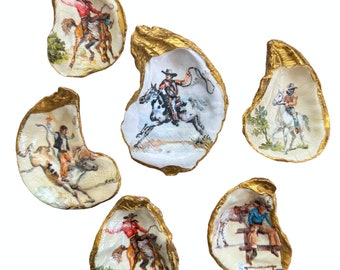 Oyster Shell Trinket Dish Cowboys Oyster Shell Ring Dish Seashell Decoupage Dish  Oyster Dish Ready To Ship