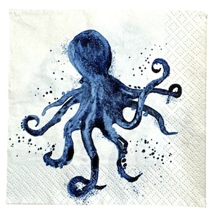 Decoupage Paper Napkin Blue Octopus Paper Napkin  Ephemera Scrapbooking Card Making Collage Decoupage Ships 1 Business Day