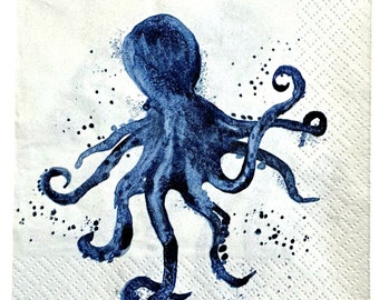 Decoupage Paper Napkin Blue Octopus Paper Napkin  Ephemera Scrapbooking Card Making Collage Decoupage Ships 1 Business Day
