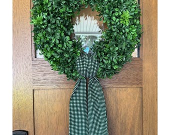 Green and White Gingham Wreath Sash, Front  Door Decor