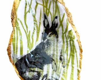 Oyster Shell Ring Dish Easter Oyster Shell Rabbit Bunny Oyster Shell Special Gift Jewelry Holder Decoupage Oyster Dish Ready To Ship