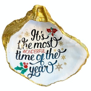 Oyster Shell Ring Dish  Christmas  Oyster Shell Statement Oyster Shell  Decoupage Oyster Shell Christmas Gift Ready To Ship