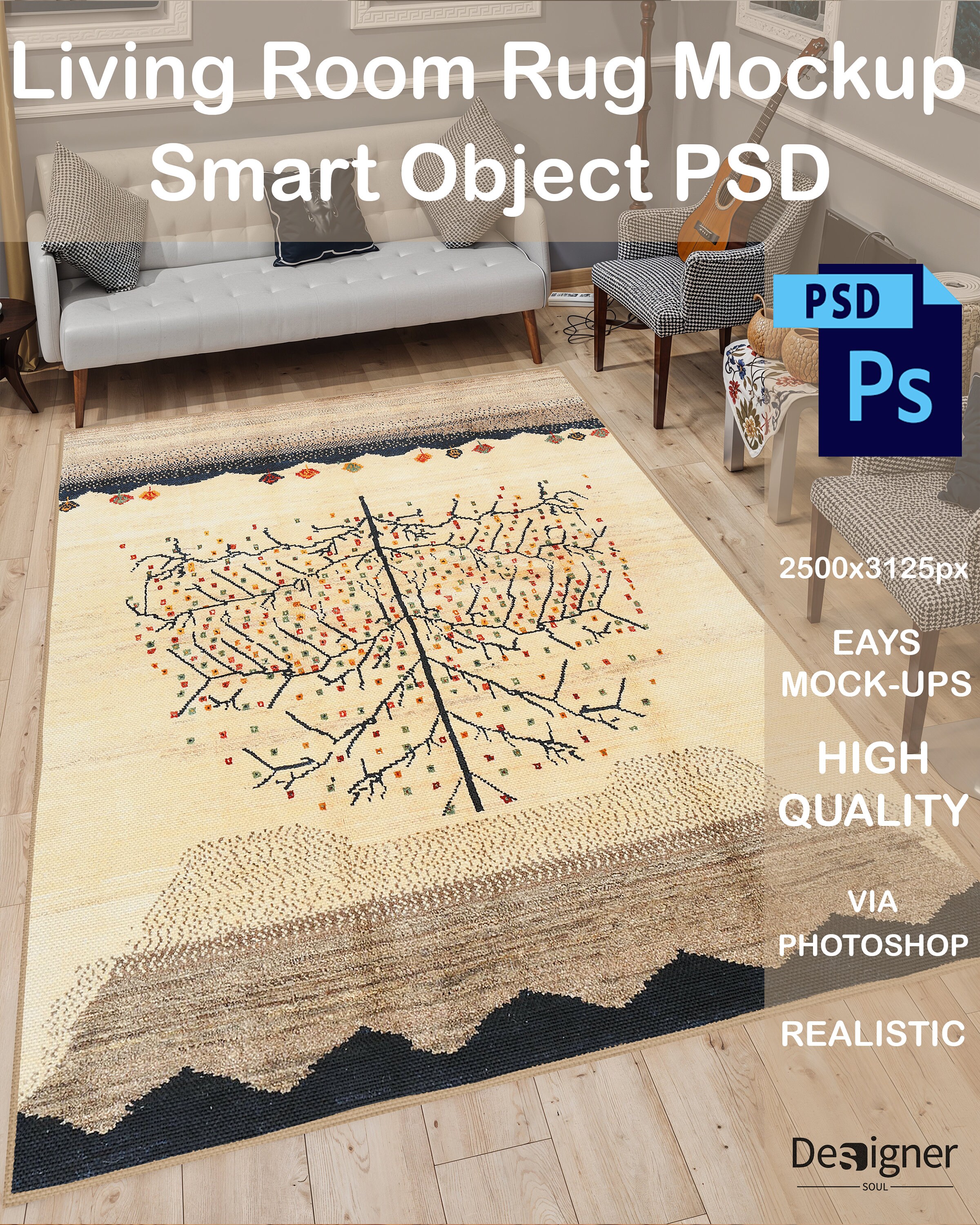 Living Room Rug Mockup PSD Rug Mockups Insert Design High Quality ...