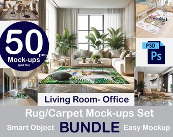 50 pcs Living Room Rug Mockup Bundle - Kids Rug Mockups Bundle PSD Rug Mockups - Kitchen Rug Mock-ups - Via Photoshop - Smart Object PSD