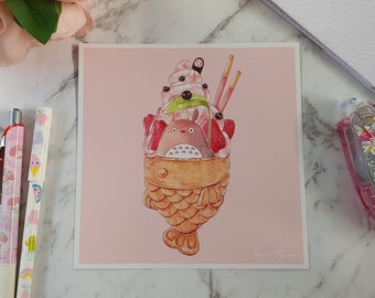 Kawaii Totoro Taiyaki Art Print | Photo Print | Cute Poster | Wall Art | Anime Print | Kawaii Food Print | Sweet Food Print