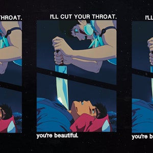 I'll Cut Your Throat / You're Beautiful, Princess Mononoke Ghibli Inspired Quote Couple's Sticker, Clear Sticker, Matching Stickers, Anime