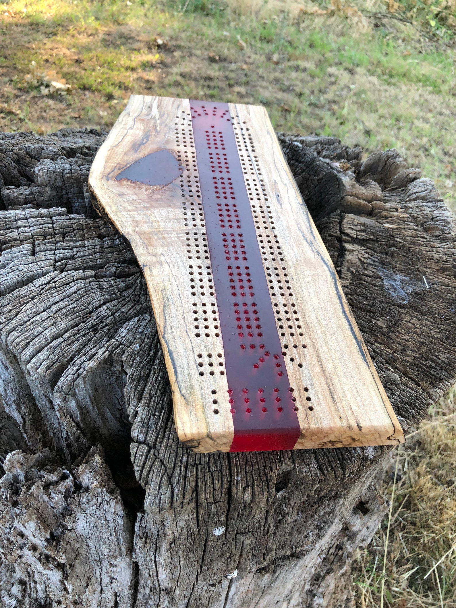 Beautiful Spalted Maple Cribbage Board With Transparent Red Etsy
