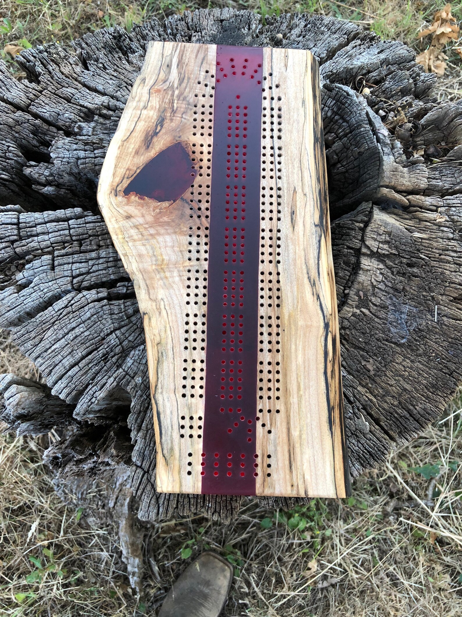 Beautiful Spalted Maple Cribbage Board With Transparent Red Etsy