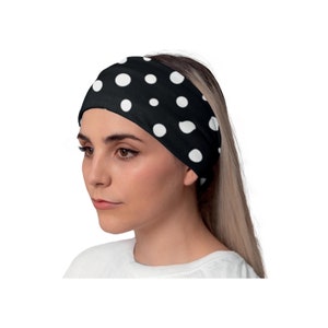 Black Polka Dot Fitness Headband: Versatile Microfibre Workout Band