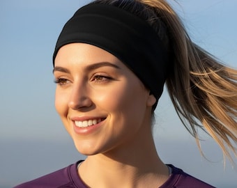 Jet Black Lunabands Non-Slip Fitness Headband for Running, Sweat-Wicking Workout Hairband, Performance Bandana Sport