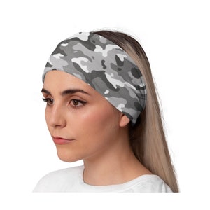 Workout Headband, Running Headband, Yoga Headband, Woman Headband, Bandana Headband, Fitness Headband, Women’s Headband, Grey Camouflage
