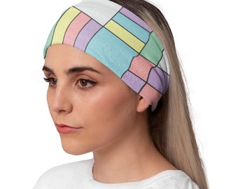 Workout Headband, Running Headband, Yoga Headband, Woman Headband, Bandana Headband, Fitness Headband, Women’s Headband, Pastel Mondrian