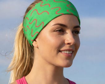 Workout Headband, Running Headband, Yoga Headband, Woman Headband, Bandana Headband, Fitness Headband, Women’s Headband, Green Red Core