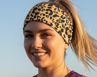 Leopard Print Lunabands Non-Slip Fitness Headband for Running, Sweat-Wicking Workout Hairband, Performance Bandana Sport