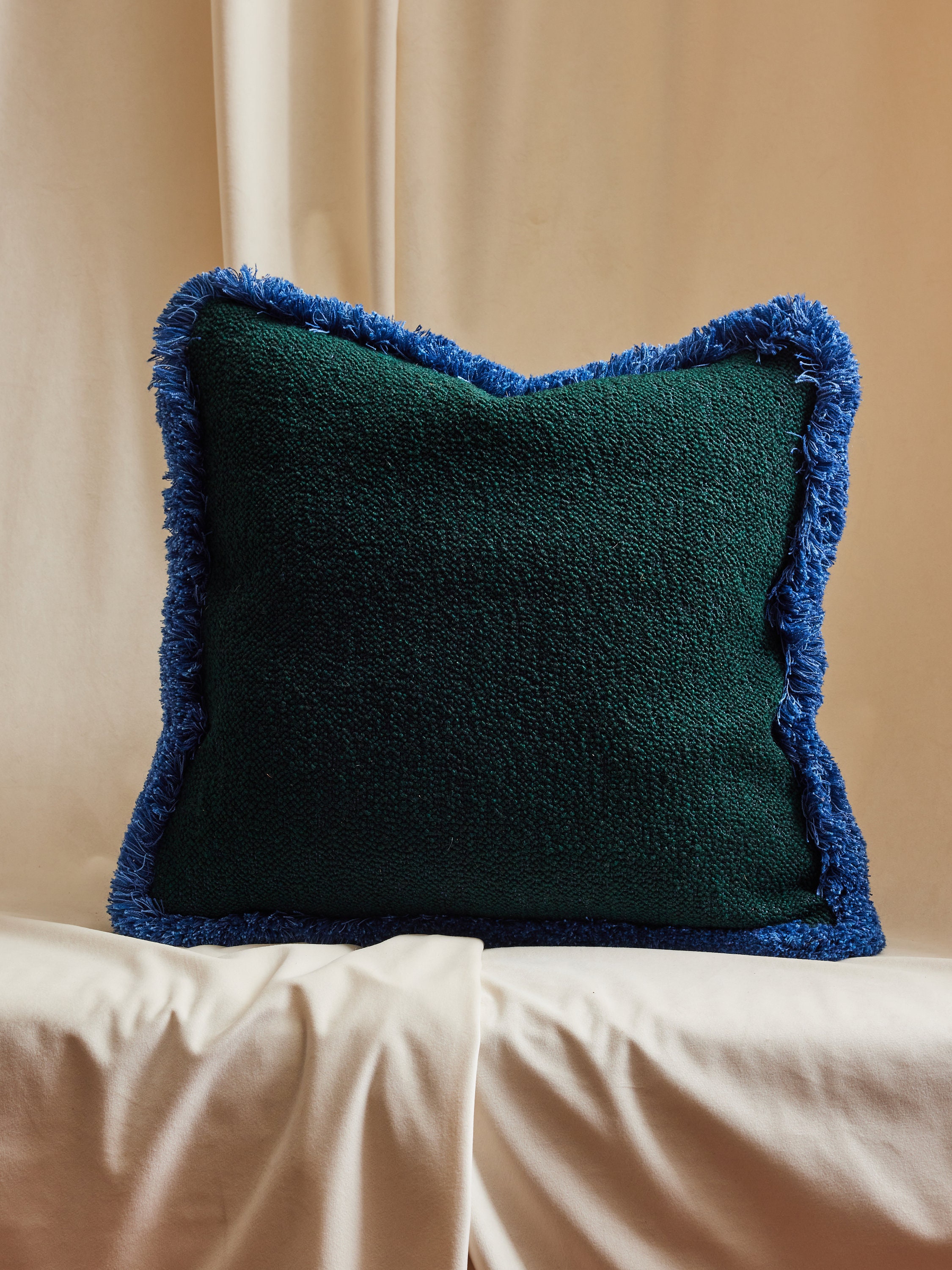 Maharam Boucle Pillows With Brush Fringe in Green
