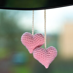 Hearts Pink Rear View Mirror, Car Back Up Accessory, Rear View Mirror Charm, Car Decoration, Crochet Pendant