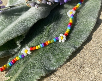 Beaded Rainbow Flower Necklace